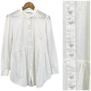 Soft Surroundings Boho Tonal Stripe Button Front Top Peplum White Women's M